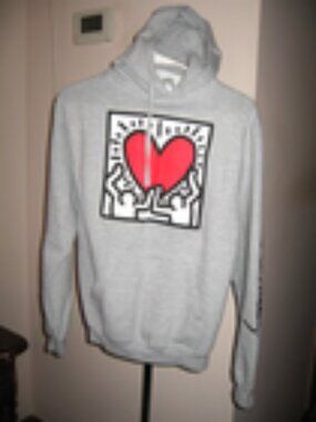 Keith Haring-Gray Hoodie with Heart Graphic size S
